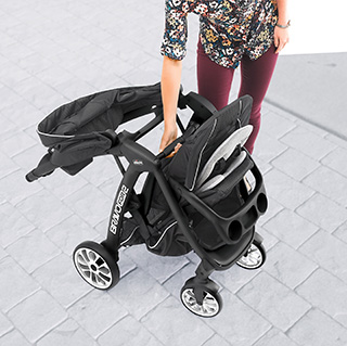 one hand fold double stroller