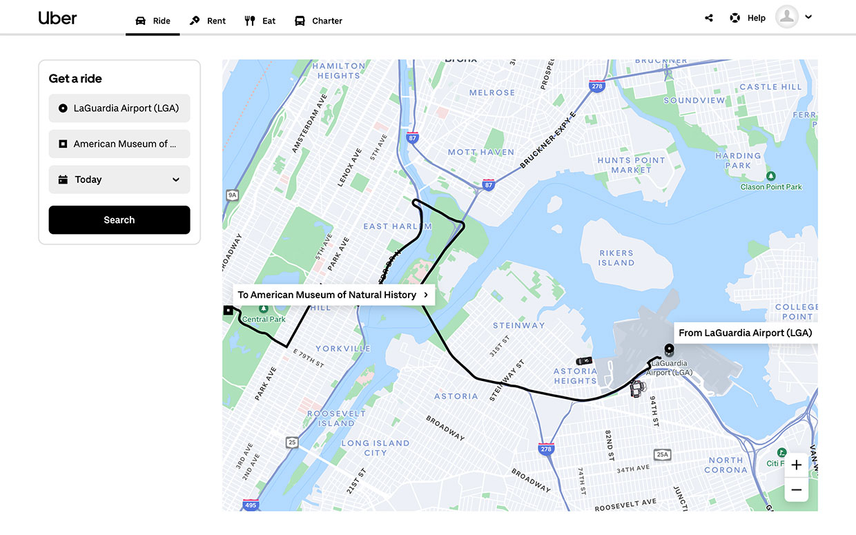 Screenshot of the Uber app interface where users would input their destination address before requesting an Uber Car Seat